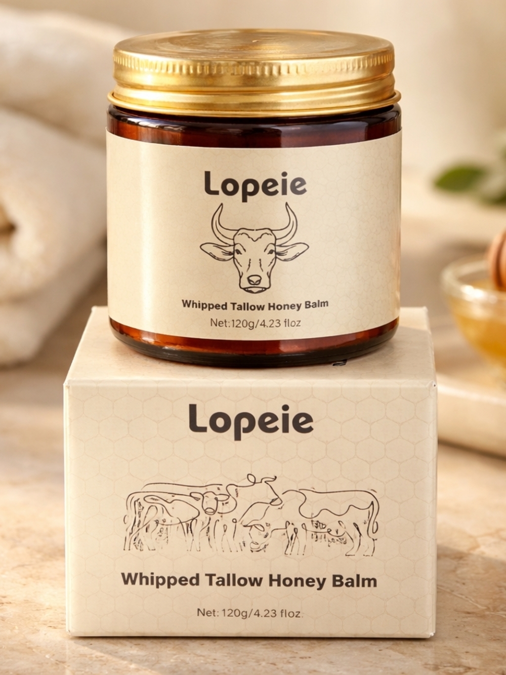 Lopeie Whipped Tallow Honey Balm - Cream & Gold Jar